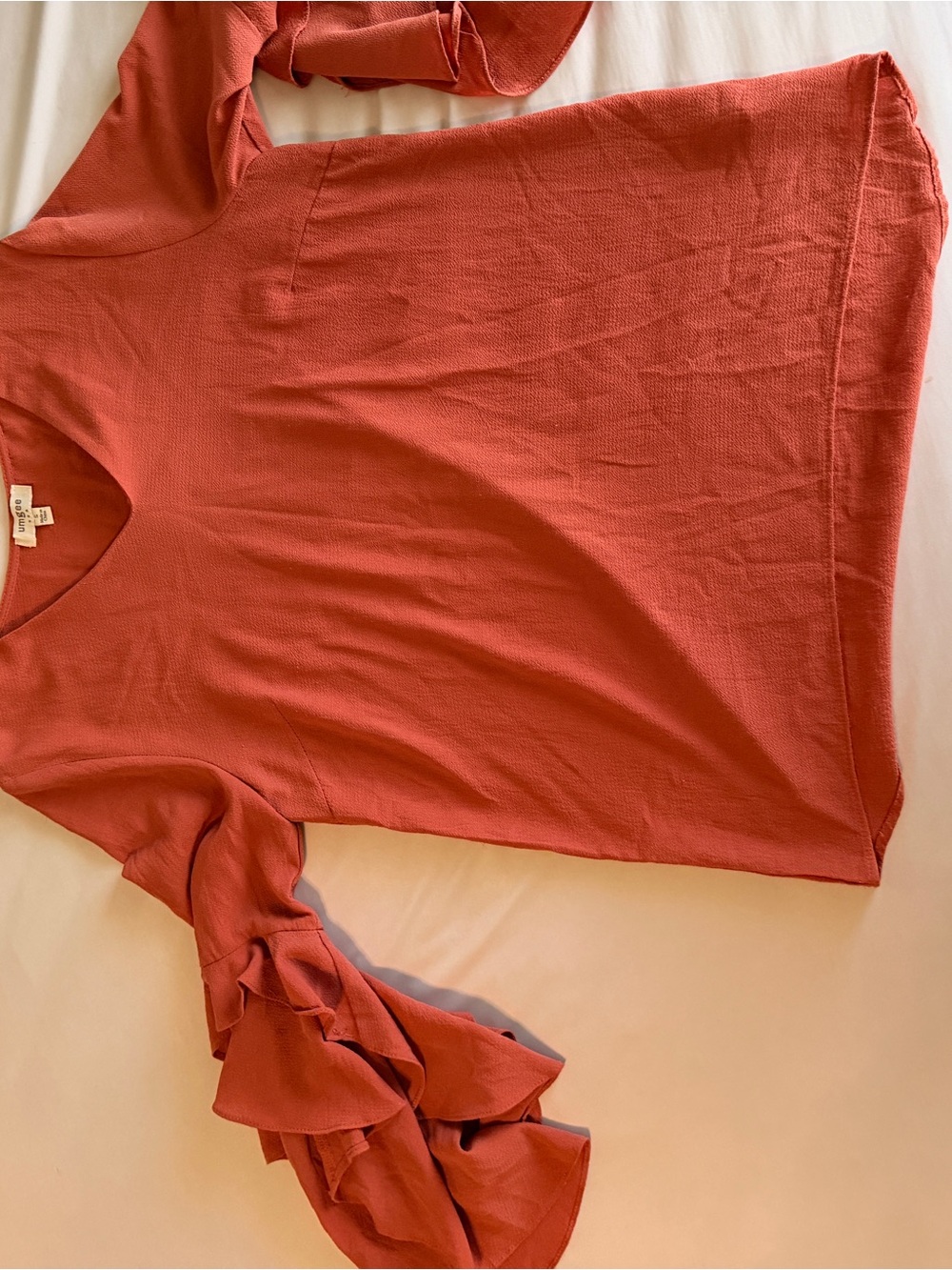 Umgee Rust Orange V-Neck Top with Textured Fabric